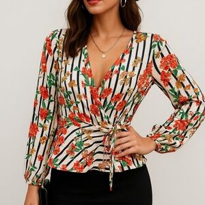 Zara basic floral chiffon wrap top ❤️